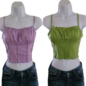 Set of Two Cropped Camis Green and Lilac Purple Size S